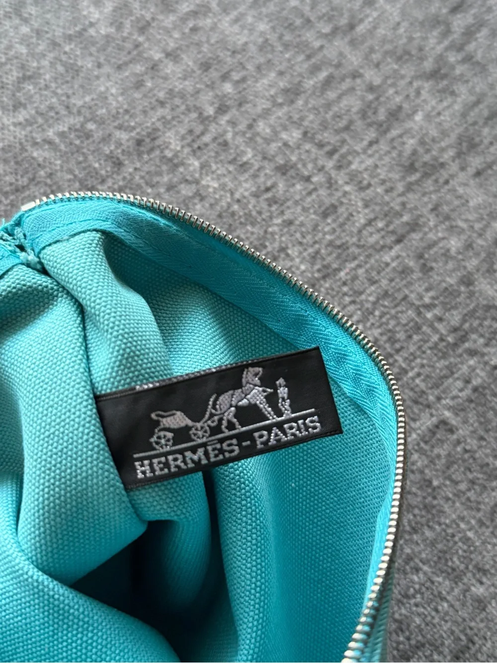 Hermes Bain Paris Light Blue Cotton Cosmetic / Make-up / Toiletry / Pouch Bag
